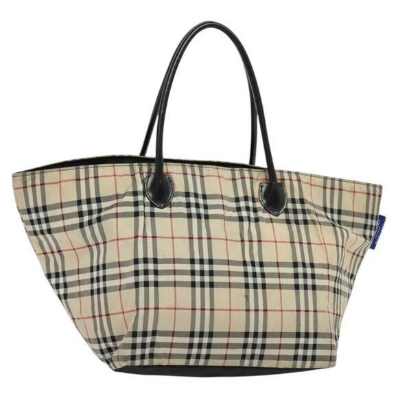 BURBERRY Nova Check Blue Label Tote Bag Nylon Beige Silver Auth - Picture 7 of 15